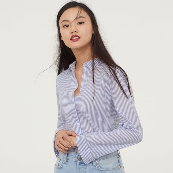 Divided Tops - H&M White/Light Blue Striped Button Down Shirt